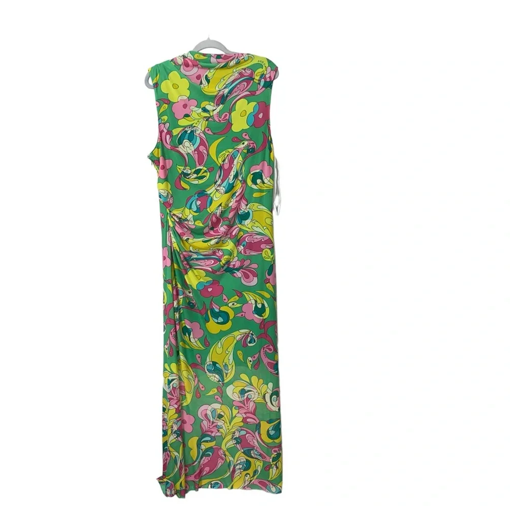 Donna Morgan multicolor green paisley floral pleat shirred overlay Dress size 20 - Picture 10 of 14